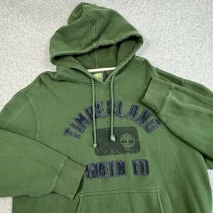 Timberland Green ED Embroidered Hoodie Mens XL Spell Out Pocket Thermal Hood